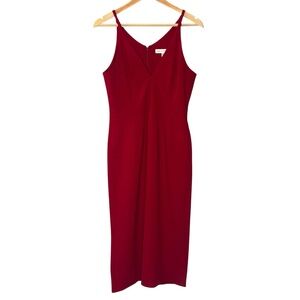 Dress the Population dress red v neck fitted sheath midi dress size medium